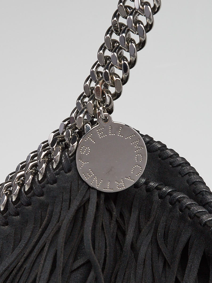 Stella McCartney Black Shaggy Deer Faux-Leather Fringe Falabella