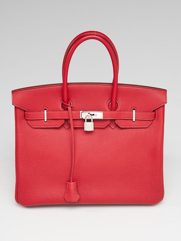 Hermes 35cm Rouge Garance Togo Leather Palladium Plated Birkin Bag