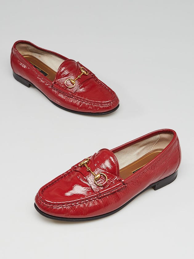 Gucci Red Crinkled Patent Leather Horsebit Loafers Size 6.5/37