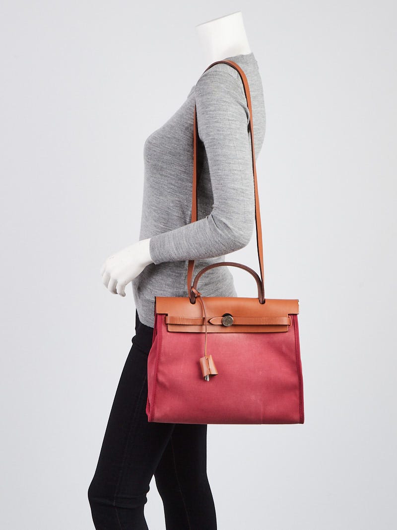 Hermes Red Canvas and Natural Calfskin Leather Herbag Zip PM Bag - Yoogi's  Closet