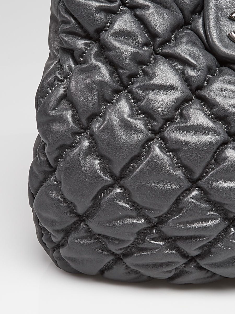 Chanel Grey Bubble Quilted Lambskin Leather Large Hobo Bag