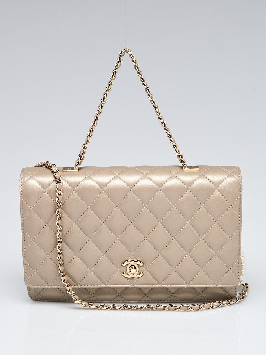Chanel Light Gold Quilted Leather Fantasy Pearls Flap Bag