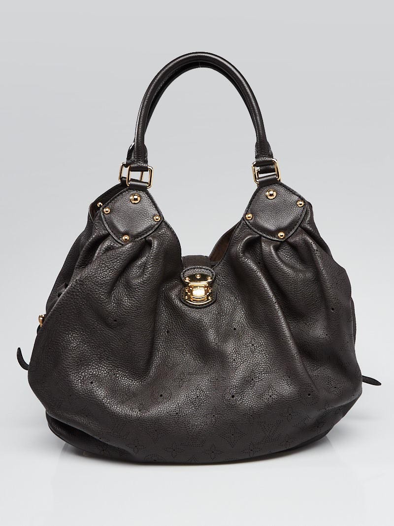 LOUIS VUITTON Chocolate brown leather MONOGRAM MAHINA L Shoulder Bag