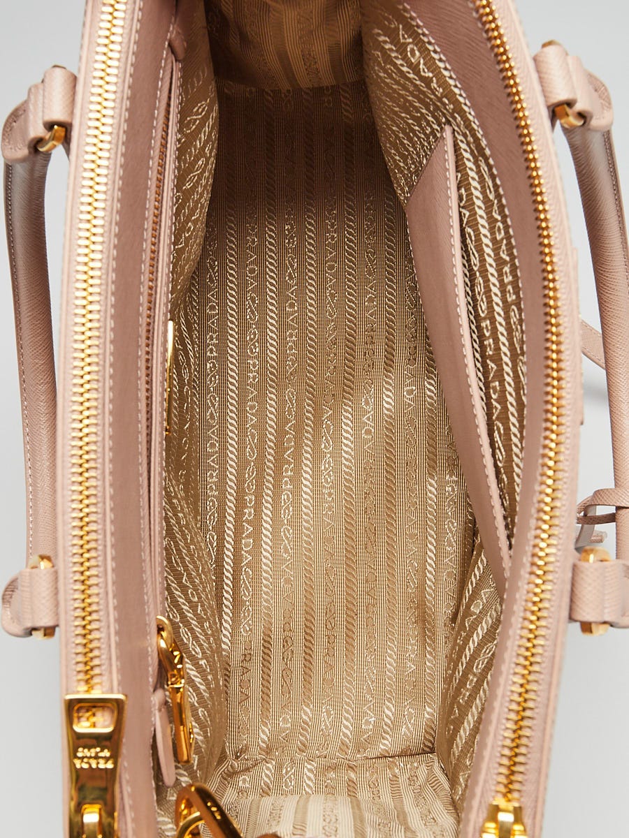 Prada Light Pink Saffiano Leather Small Double Zip Tote Bag