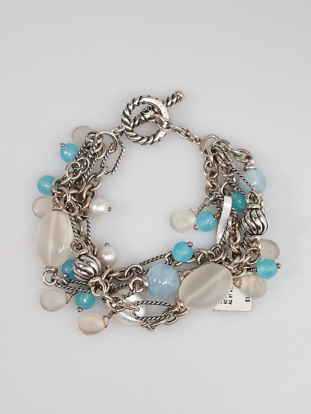 David Yurman Blue/White Gemstone Multi-Strand Toggle Bracelet