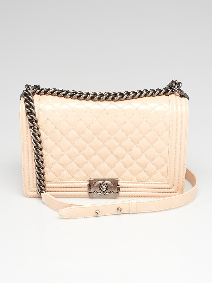 Chanel Light Beige Quilted Patent Leather Medium Medium Boy Bag - Yoogi's  Closet