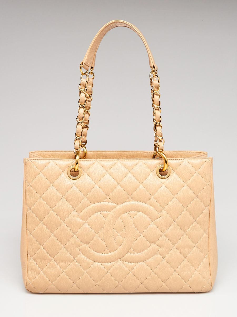 Chanel Beige Clair Quilted Caviar Leather Grand Shopping Tote Bag
