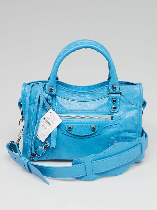 Balenciaga Bleu Azur Lambskin Leather Mini City Bag