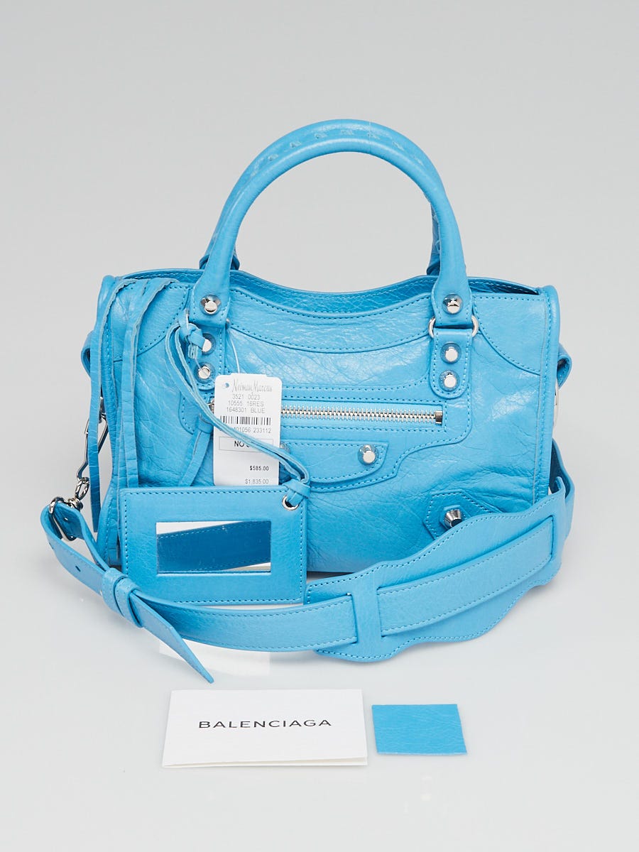 Balenciaga Bleu Azur Lambskin Leather Mini City Bag | Yoogi's Closet