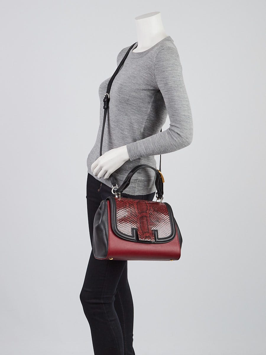 Fendi Black/Burgundy Python and Leather Silvana Bag 8BN234