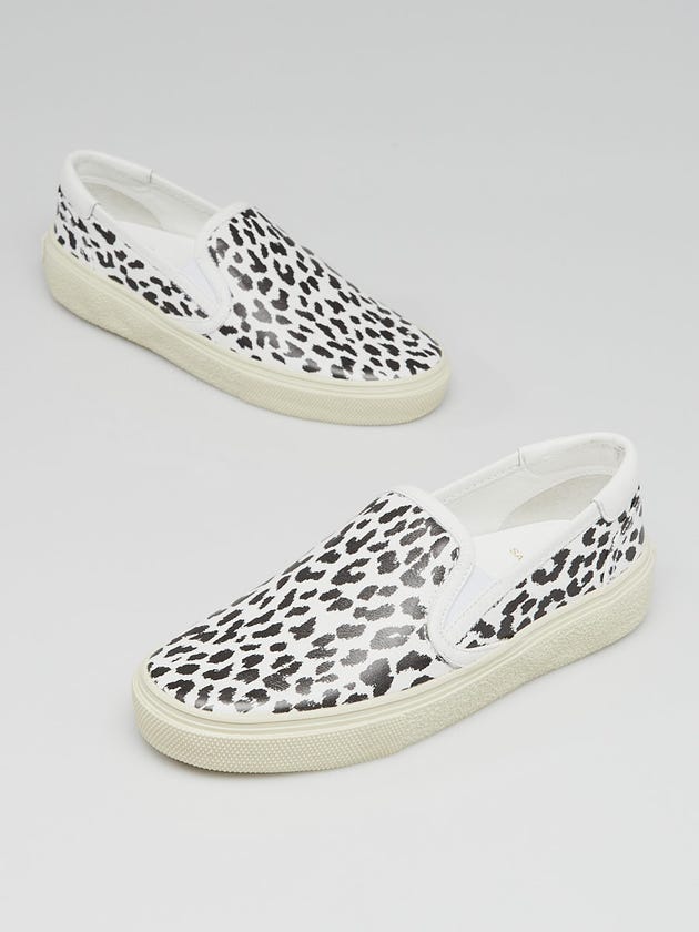 Yves Saint Laurent Black/White Animal Print Leather Slip On Sneakers Size 4/34.5