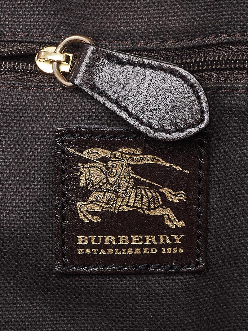 Burberry Chocolate Leather Haymarket Coated Canvas Leather Top Handle Bag -  Yoogi's Closet