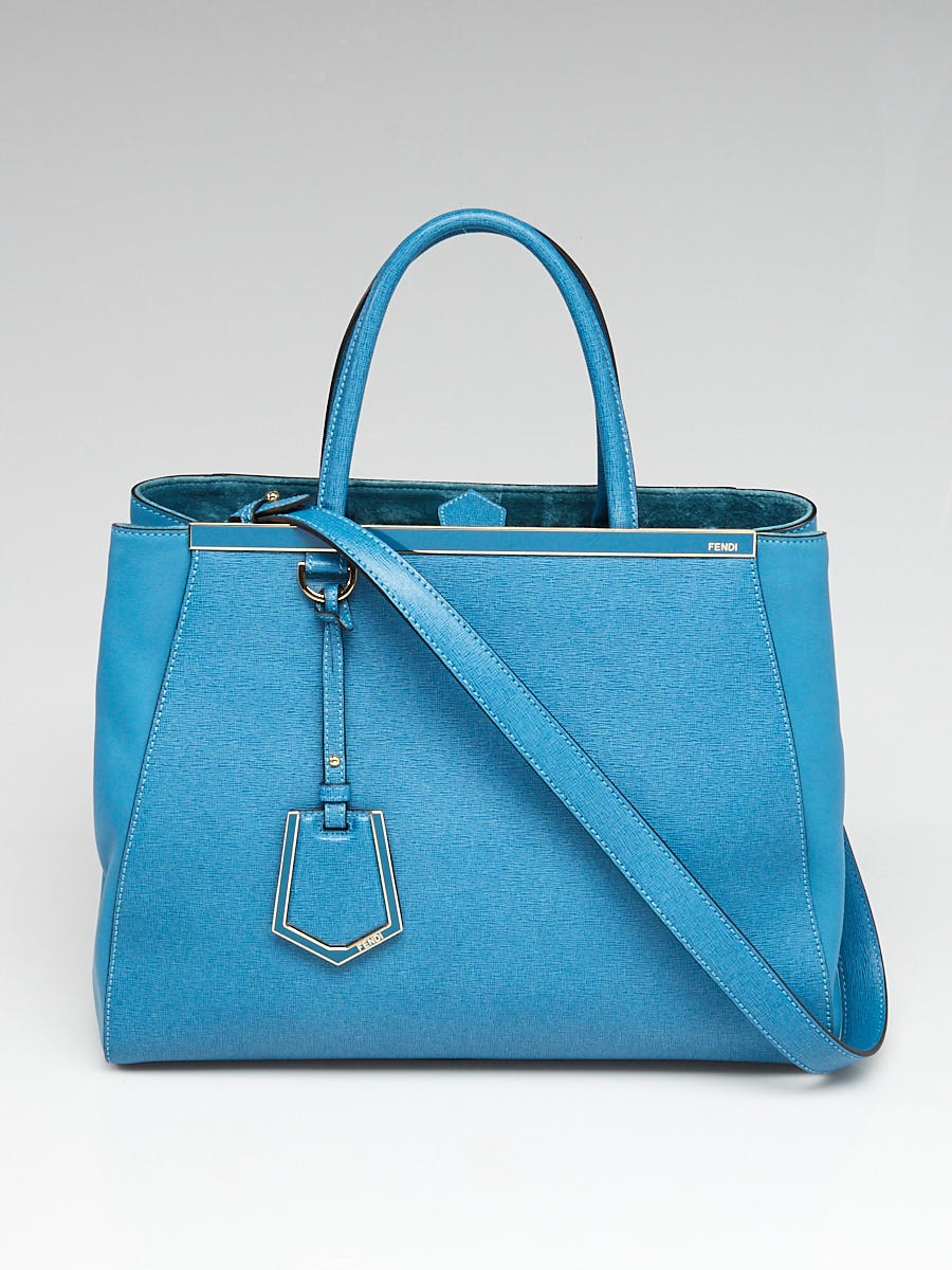 Fendi Blue Saffiano Leather Medium Sac 2jours Elite Tote Bag 8BH250