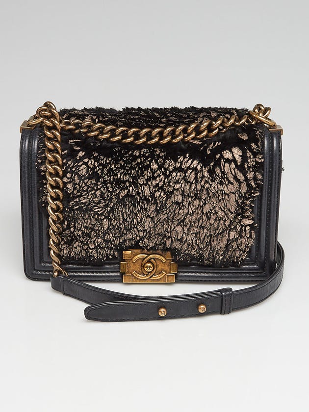 Chanel Black Leather and Painted Fur Medium Boy Bag