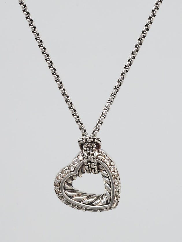 David Yurman Sterling Silver and Diamond Cable Heart Pendant Necklace