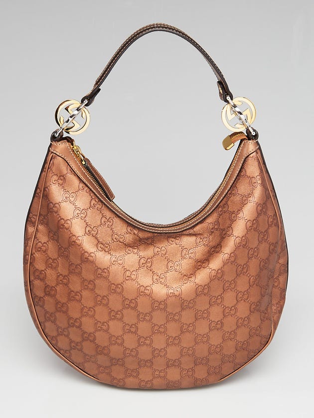Gucci Bronze Guccissima Leather GG Twins Medium Hobo Bag
