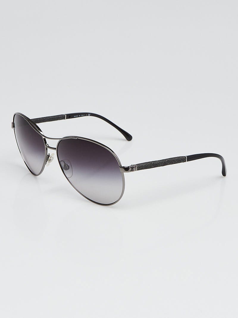 Chanel Silvertone Tinted CC Aviator Sunglasses - 4185 - Yoogi's Closet