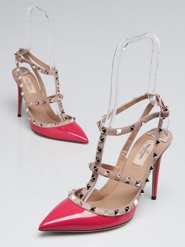 Valentino Pink Patent Leather Rockstud T-Strap Pumps Size 9.5/40