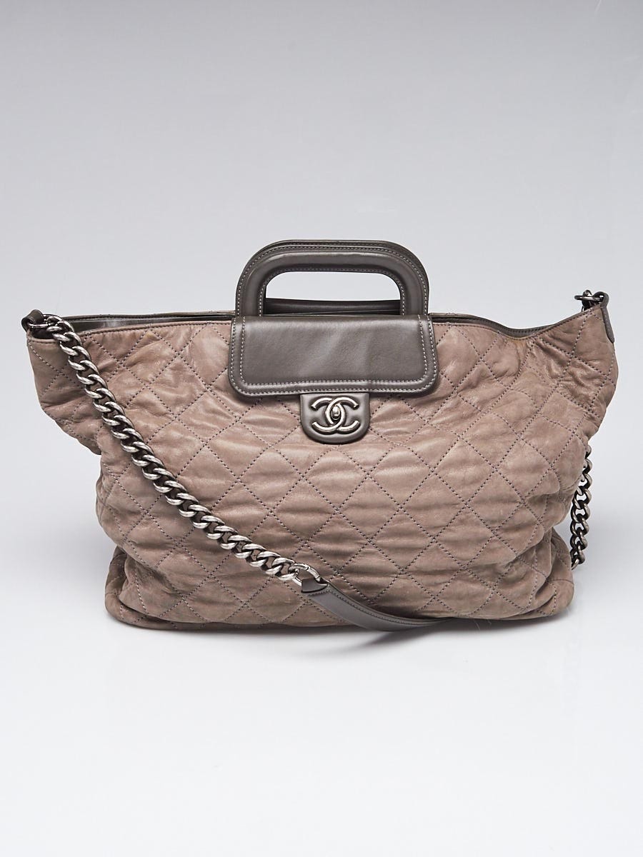 Chanel Grey Iridescent Quilted Leather In-the-Mix Large Shopping