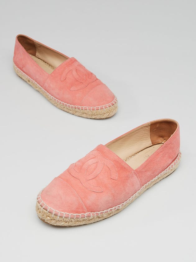 Chanel Pink Suede CC Espadrille Flats Size 9.5/40