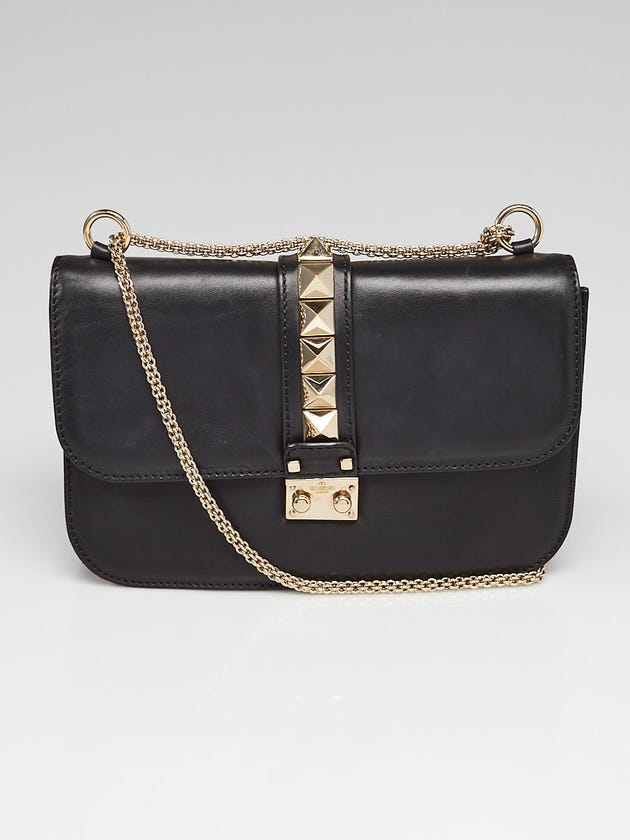 Valentino Black Calfskin Leather Rockstud Lock Medium Flap Bag