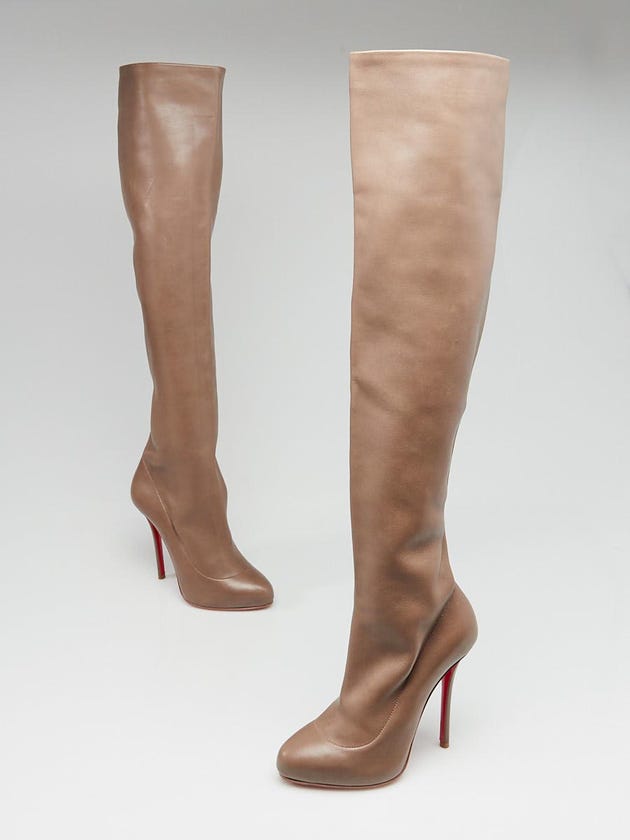 Christian Louboutin Grey Leather Knee-High Boots Size 6.5/37
