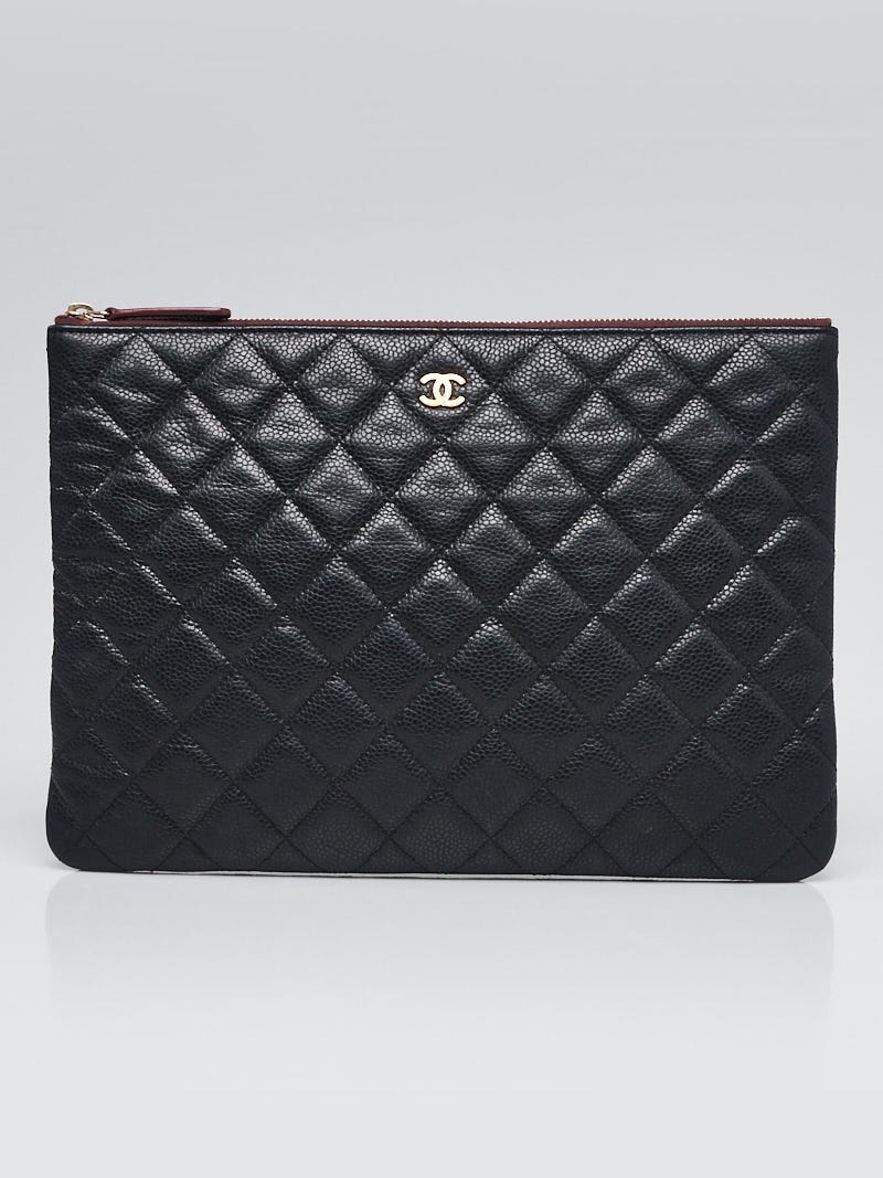 CHANEL ケース Chanel Black Quilted Caviar Leather Large O-Case Zip Pouch