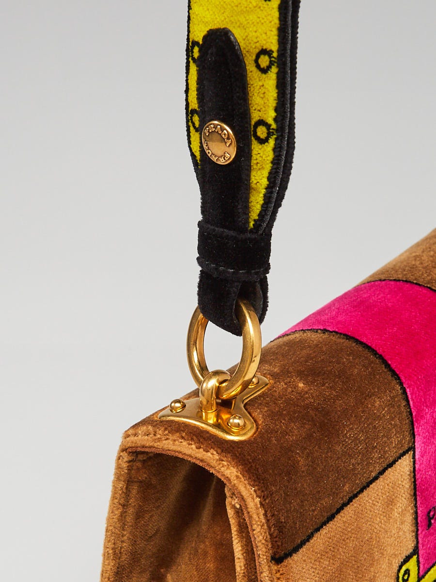 Prada Camel/Fuchsia Velvet Trompe L'oeil Cahier Shoulder Bag Prada Camel/Fuchsia Velvet Trompe L'oeil Cahier Shoulder Bag