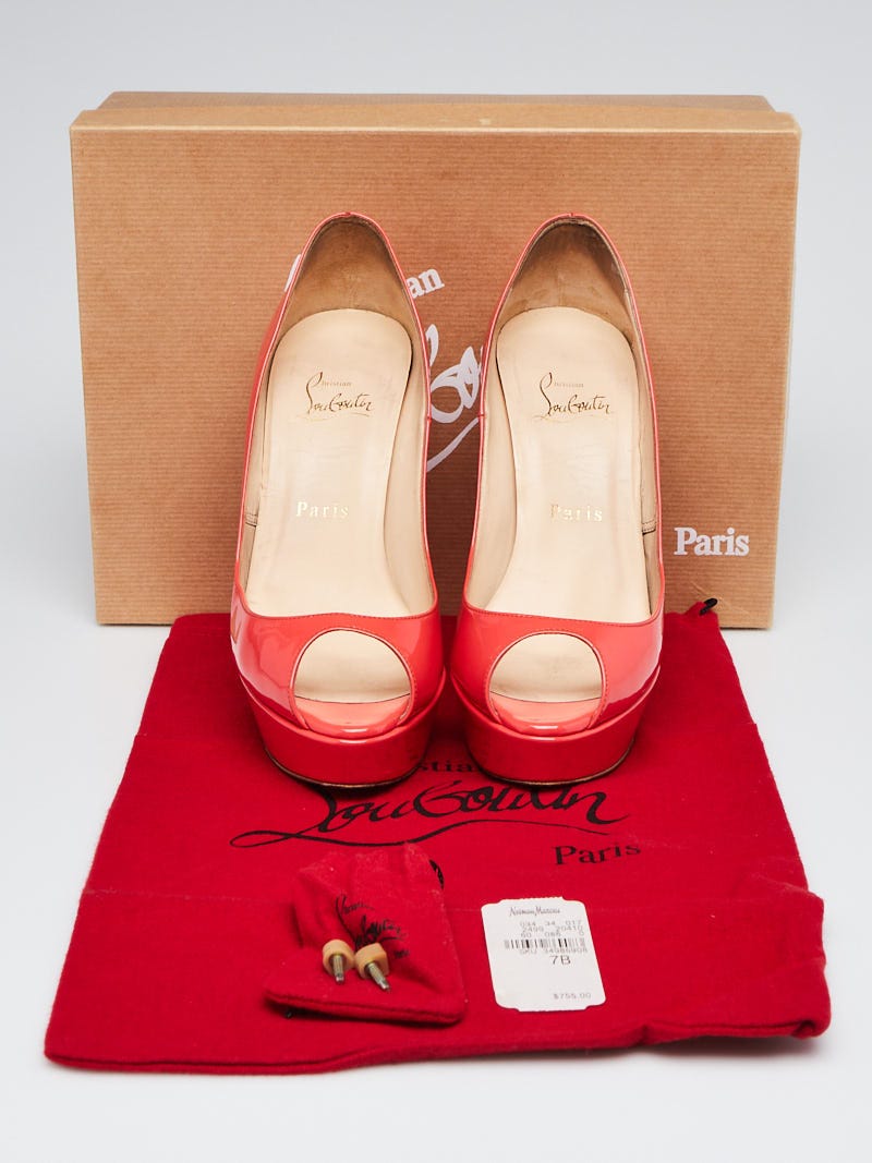 Christian Louboutin Coral Patent Leather Banana 140 Peep-Toe