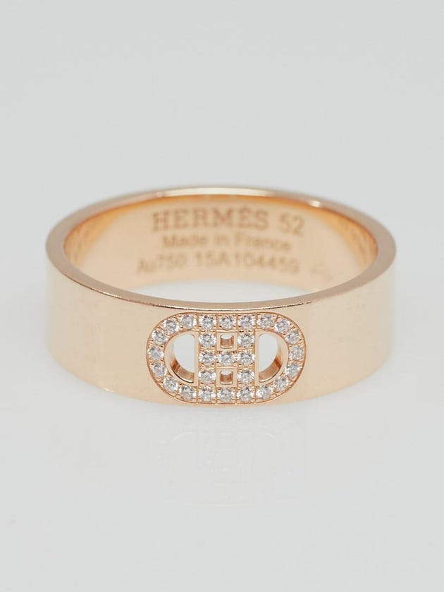 Hermes 18k Rose Gold and Diamond H d'Ancre Ring Size 52/6