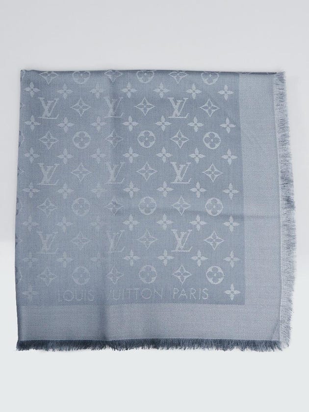 Louis Vuitton Light Blue Monogram Silk/Wool Shawl Scarf