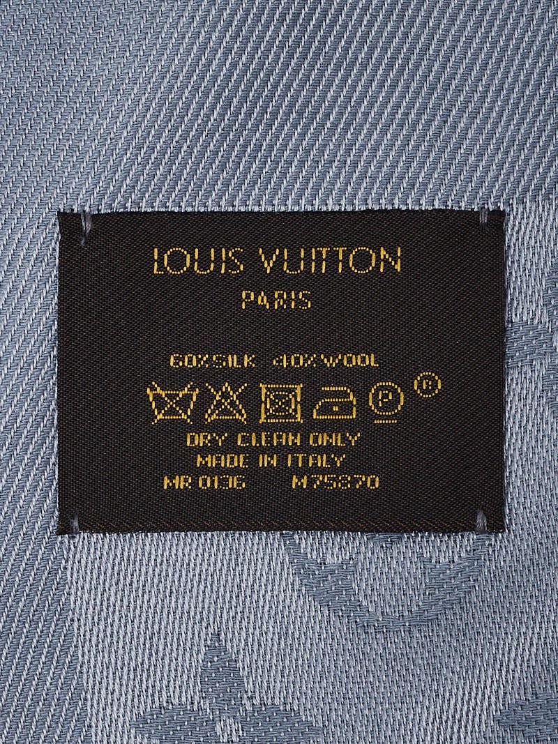 Louis Vuitton Light Blue Monogram Silk/Wool Shawl Scarf | Yoogi's