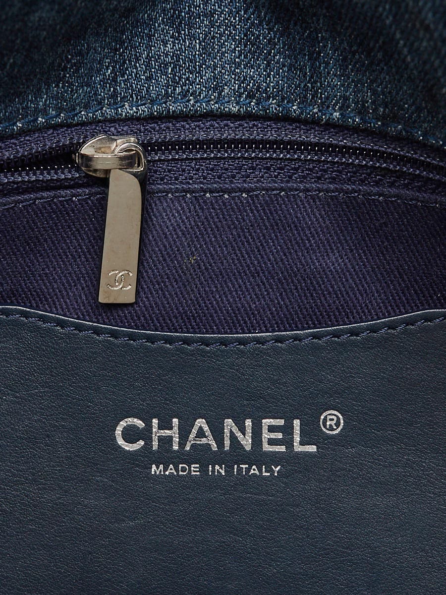 Chanel Blue Camellia Embroidered Distressed Denim Flap Bag - Yoogi's Closet