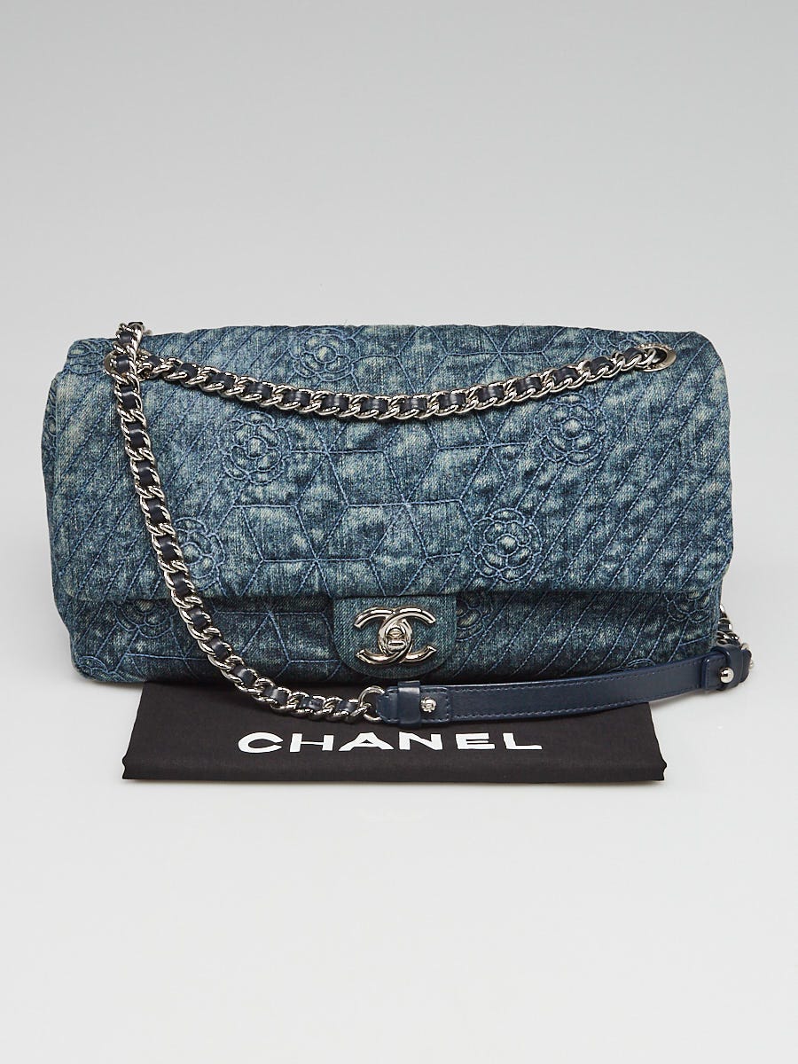 Chanel Denim Embroidered Camellia Shopper Tote Bag ○ Labellov