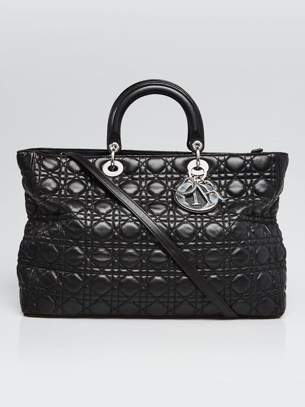 Christian Dior Black Quilted Cannage Leather Extra Large Lady Dior Bag