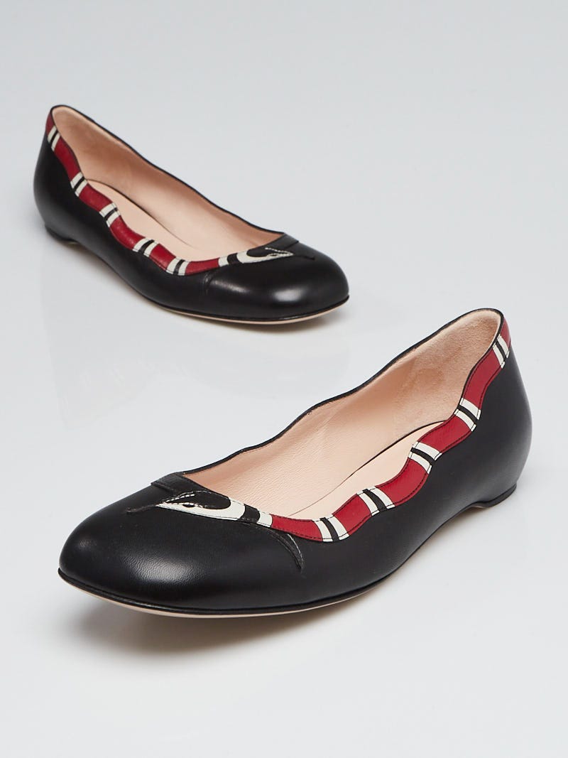 バレエシューズ GUCCI smooth leather ballerinas with python leather detail Gucci Black Leather Yoko Snake Print Ballet Flats Size 7