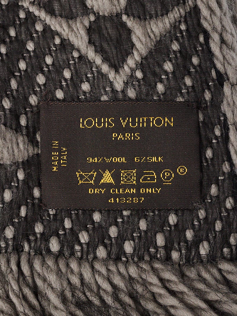 LOUIS VUITTON Wool Silk Logomania Scarf Pearl Grey 1147258  FASHIONPHILE