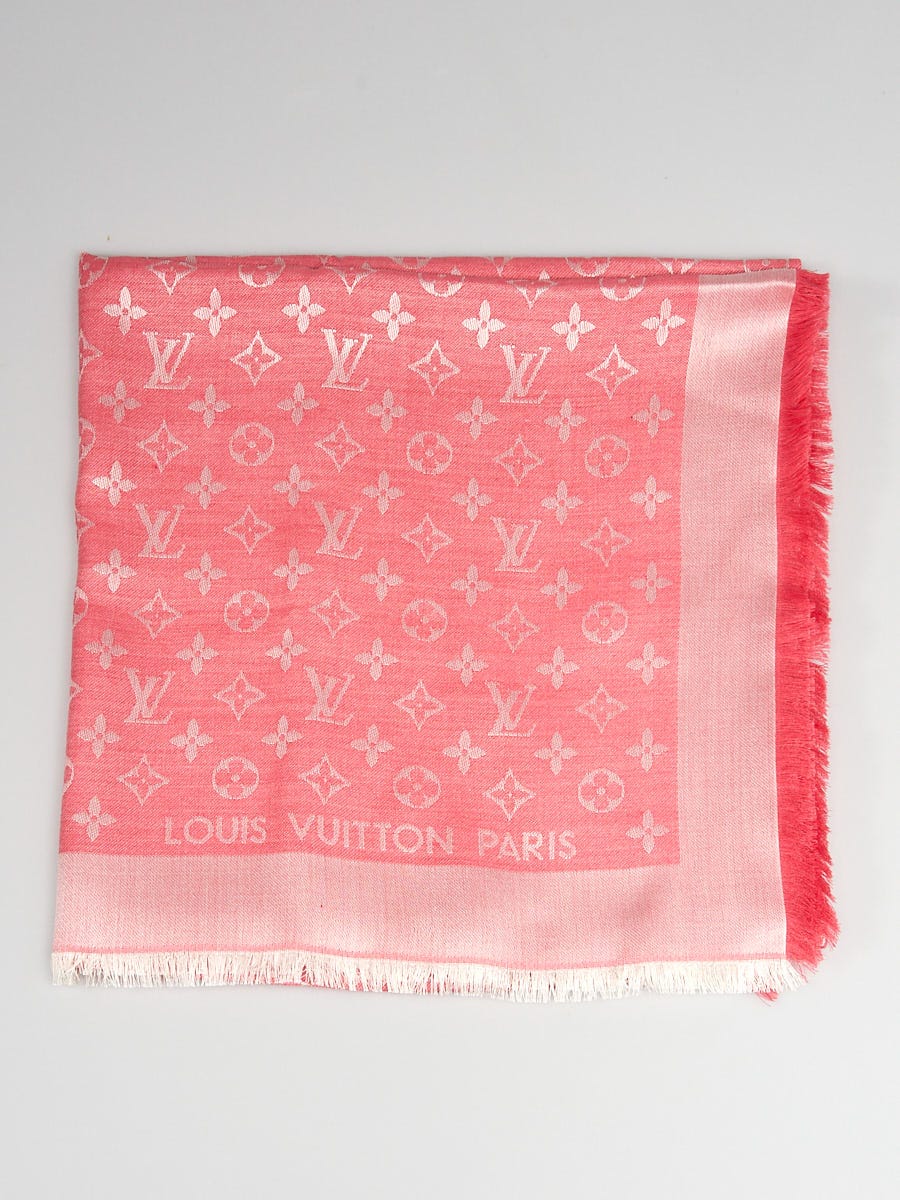 Louis Vuitton Pink Monogram Denim Silk/Wool Shawl Scarf - Yoogi's Closet