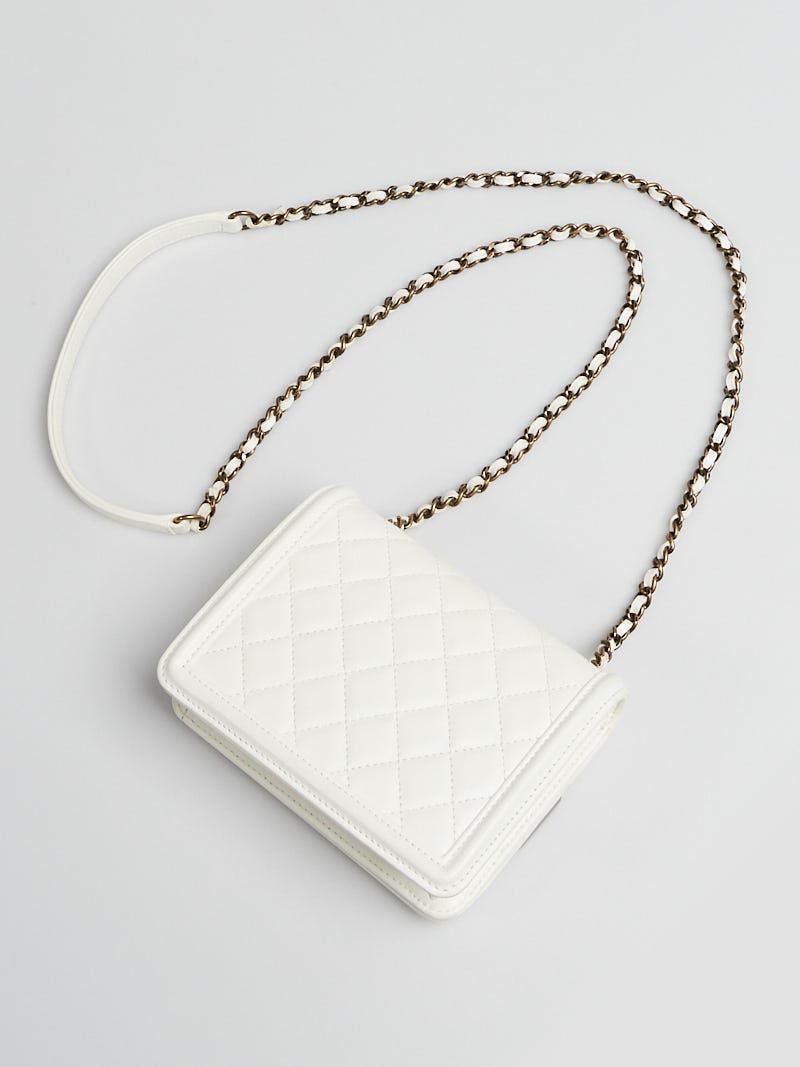 Chanel White Lambskin Leather Studded Boy Brick Bag