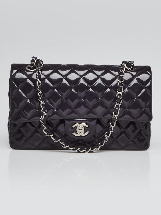Chanel Plum Quilted Patent Leather Classic Medium Double Flap Bag