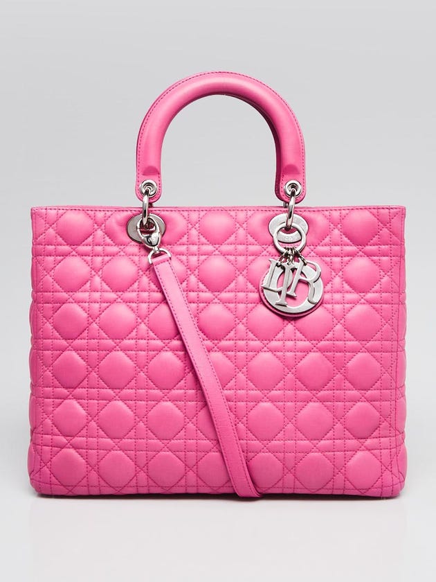 Christian Dior Rose Sorbet Cannage Quilted Lambskin Leather Large Lady Dior Bag