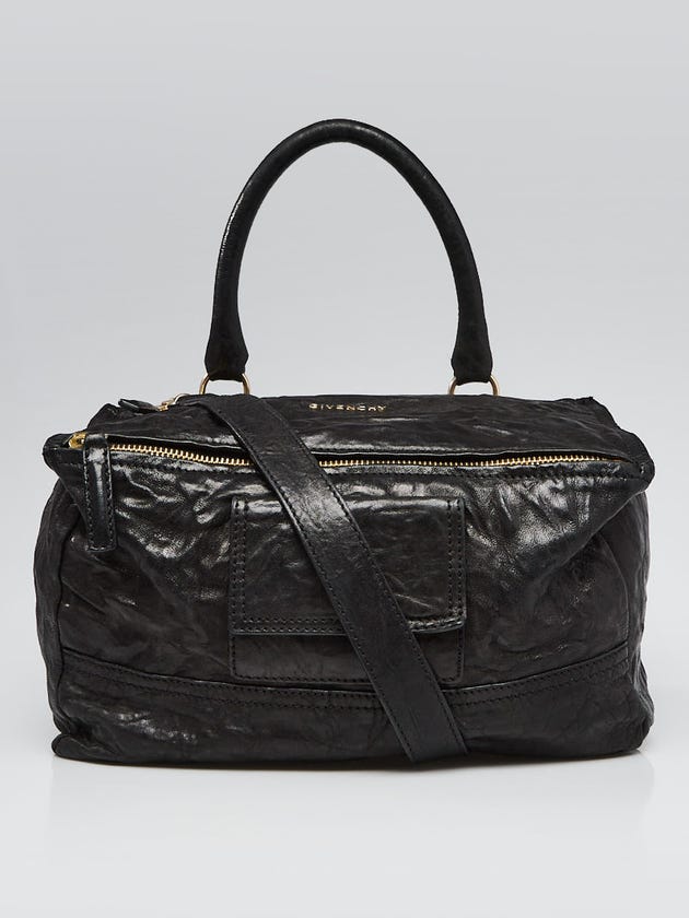 Givenchy Black Crinkled Sheepskin Leather Medium Pandora Bag