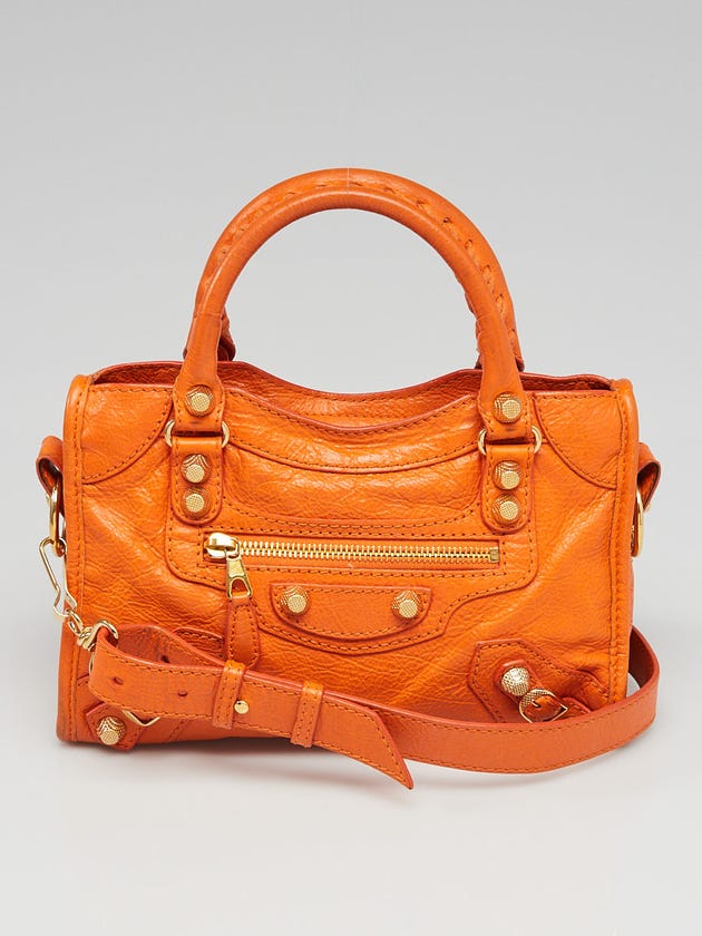 Balenciaga Tangerine Lambskin Leather Giant 12 Gold Mini City Bag