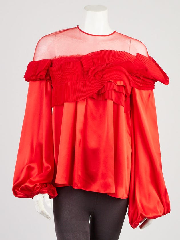 Givenchy Red Silk Ruffle Top Size 2/36