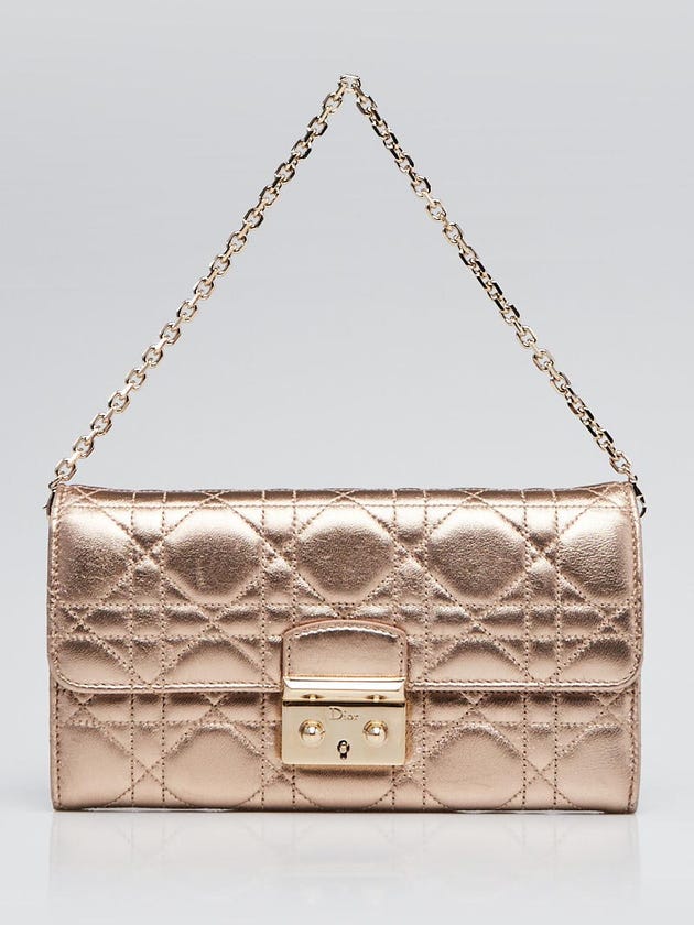Christian Dior Gold Cannage Quilted Lambskin Leather Miss Dior Rendez-Vous Chain Wallet