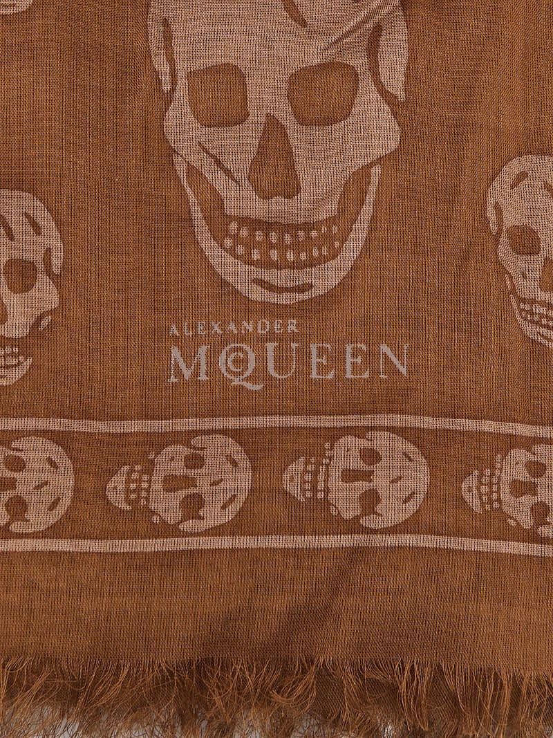 Alexander McQueen Brown/Beige Modal/Silk Skull Scarf | Yoogi's Closet
