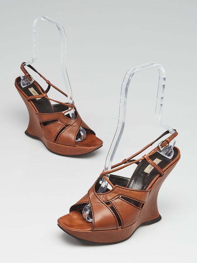 Prada Nocciolo Antique Calf Leather Strappy Sandals Size 9.5/40