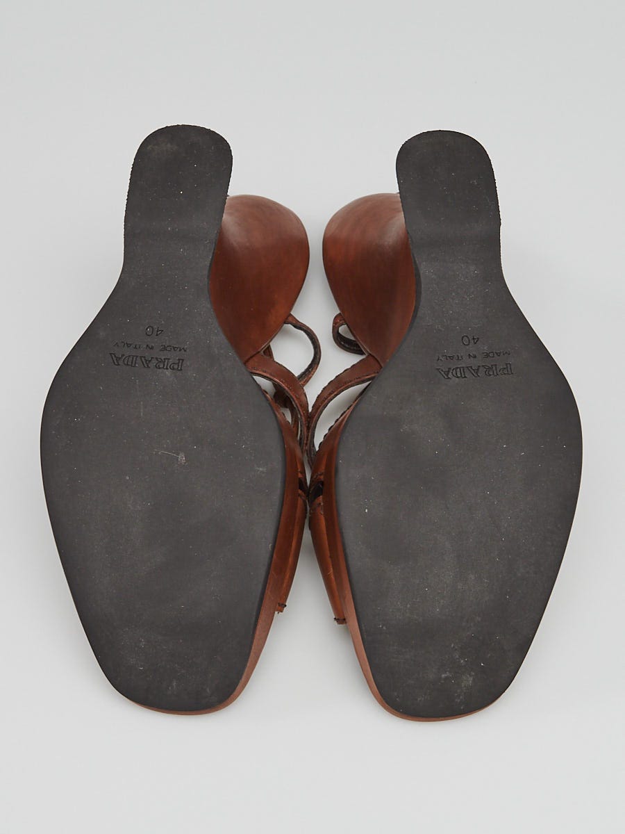 Prada Nocciolo Antique Calf Leather Strappy Sandals Size 9.5/40