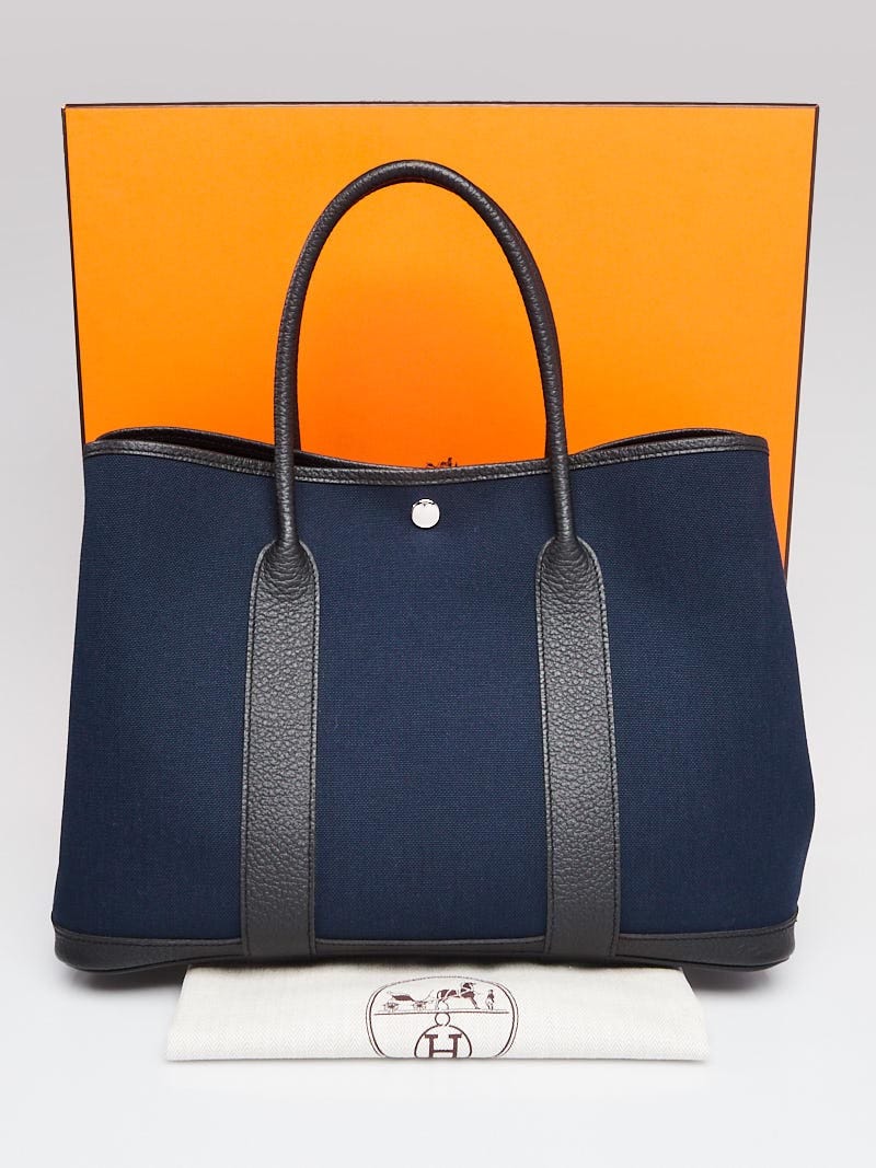 HERMES Garden Party 49 Voyage Marine Blue Canvas with Black Leather RARE!