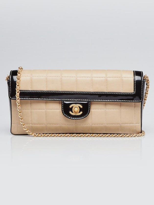 Chanel Beige/Black Square Quilted Lambskin Leather East/West Flap Bag
